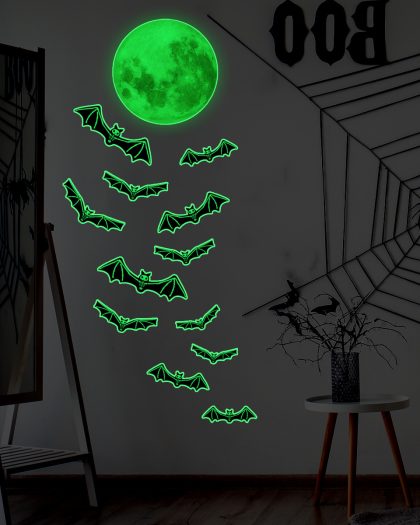 2pcs Luminous Moon Bat Halloween Luminous Wall Stickers